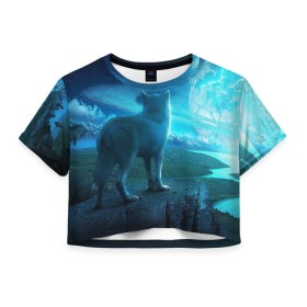 Женская футболка 3D укороченная с принтом Blue Moon , 100% полиэстер | круглая горловина, длина футболки до линии талии, рукава с отворотами | пейзаж | фантастический