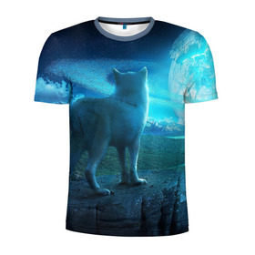 Мужская футболка 3D спортивная с принтом Blue Moon , 100% полиэстер с улучшенными характеристиками | приталенный силуэт, круглая горловина, широкие плечи, сужается к линии бедра | пейзаж | фантастический