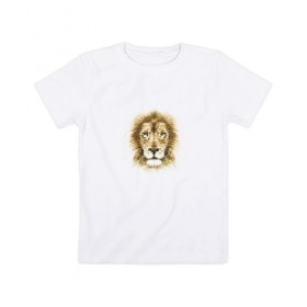 Детская футболка хлопок с принтом Лев из шестиугольников , 100% хлопок | круглый вырез горловины, полуприлегающий силуэт, длина до линии бедер | геометрический рисунок | голова | животные | лев | фауна