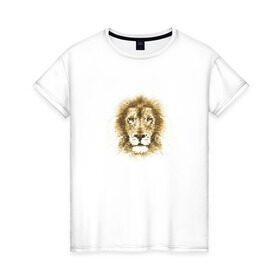 Женская футболка хлопок с принтом Лев из шестиугольников , 100% хлопок | прямой крой, круглый вырез горловины, длина до линии бедер, слегка спущенное плечо | геометрический рисунок | голова | животные | лев | фауна