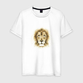 Мужская футболка хлопок с принтом Лев из шестиугольников , 100% хлопок | прямой крой, круглый вырез горловины, длина до линии бедер, слегка спущенное плечо. | геометрический рисунок | голова | животные | лев | фауна