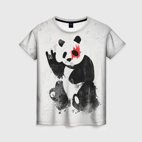 Женская футболка 3D с принтом Рок-панда , 100% полиэфир ( синтетическое хлопкоподобное полотно) | прямой крой, круглый вырез горловины, длина до линии бедер | rock | коза | метал | панда | рок