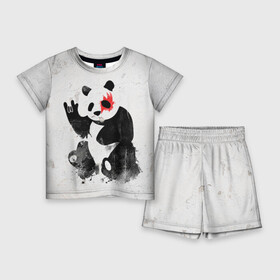 Детский костюм с шортами 3D с принтом Рок панда ,  |  | rock | коза | метал | панда | рок