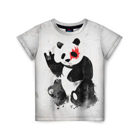 Детская футболка 3D с принтом Рок-панда , 100% гипоаллергенный полиэфир | прямой крой, круглый вырез горловины, длина до линии бедер, чуть спущенное плечо, ткань немного тянется | Тематика изображения на принте: rock | коза | метал | панда | рок