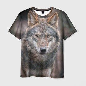 Мужская футболка 3D с принтом Wolf , 100% полиэфир | прямой крой, круглый вырез горловины, длина до линии бедер | Тематика изображения на принте: зверь | лес