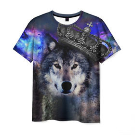 Мужская футболка 3D с принтом King Wolf , 100% полиэфир | прямой крой, круглый вырез горловины, длина до линии бедер | Тематика изображения на принте: животное | зверь | космос | природа волк | русь | славяне
