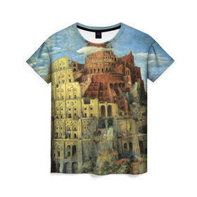 Женская футболка 3D с принтом Вавилонская башня , 100% полиэфир ( синтетическое хлопкоподобное полотно) | прямой крой, круглый вырез горловины, длина до линии бедер | вавилонская башня
