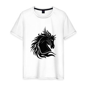 Мужская футболка хлопок с принтом Лошадь трайбл , 100% хлопок | прямой крой, круглый вырез горловины, длина до линии бедер, слегка спущенное плечо. | голова | животные | лошадь | трайбл | фауна