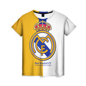 Женская футболка 3D с принтом Real Madrid CF , 100% полиэфир ( синтетическое хлопкоподобное полотно) | прямой крой, круглый вырез горловины, длина до линии бедер | Тематика изображения на принте: football | испания | клуб | мадрид | реал | фк | футбольный
