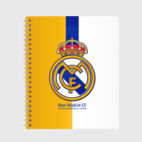 Тетрадь с принтом Real Madrid CF , 100% бумага | 48 листов, плотность листов — 60 г/м2, плотность картонной обложки — 250 г/м2. Листы скреплены сбоку удобной пружинной спиралью. Уголки страниц и обложки скругленные. Цвет линий — светло-серый
 | Тематика изображения на принте: football | испания | клуб | мадрид | реал | фк | футбольный