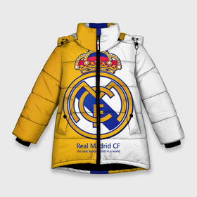 Зимняя куртка для девочек 3D с принтом Real Madrid CF , ткань верха — 100% полиэстер; подклад — 100% полиэстер, утеплитель — 100% полиэстер. | длина ниже бедра, удлиненная спинка, воротник стойка и отстегивающийся капюшон. Есть боковые карманы с листочкой на кнопках, утяжки по низу изделия и внутренний карман на молнии. 

Предусмотрены светоотражающий принт на спинке, радужный светоотражающий элемент на пуллере молнии и на резинке для утяжки. | football | испания | клуб | мадрид | реал | фк | футбольный