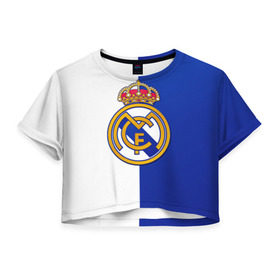 Женская футболка 3D укороченная с принтом Real Madrid , 100% полиэстер | круглая горловина, длина футболки до линии талии, рукава с отворотами | football | испания | клуб | мадрид | реал | фк | футбольный