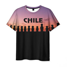 Мужская футболка 3D с принтом Чили , 100% полиэфир | прямой крой, круглый вырез горловины, длина до линии бедер | изваяние | истукан | латинская америка | остров пасхи | турист | чили