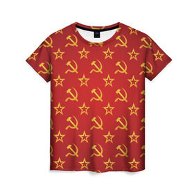 Женская футболка 3D с принтом СССР , 100% полиэфир ( синтетическое хлопкоподобное полотно) | прямой крой, круглый вырез горловины, длина до линии бедер | ussr | герб | звезда | молот | серп | советский | союз