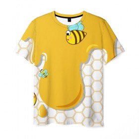 Мужская футболка 3D с принтом Пчелки , 100% полиэфир | прямой крой, круглый вырез горловины, длина до линии бедер | 