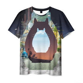 Мужская футболка 3D с принтом Totoro , 100% полиэфир | прямой крой, круглый вырез горловины, длина до линии бедер | мой сосед