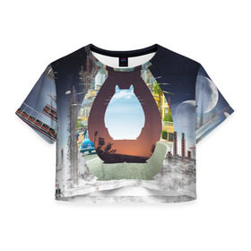 Женская футболка 3D укороченная с принтом Totoro , 100% полиэстер | круглая горловина, длина футболки до линии талии, рукава с отворотами | мой сосед