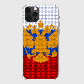 Чехол для iPhone 12 Pro Max с принтом Россия , Силикон |  | russia | абстракция | герб | двуглавый орёл | золото | патриот | ромбы | триколор | узор | флаг россии