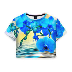 Женская футболка 3D укороченная с принтом Орхидеи , 100% полиэстер | круглая горловина, длина футболки до линии талии, рукава с отворотами | орхидея | природа | цветы
