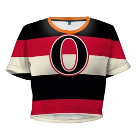 Женская футболка 3D укороченная с принтом Ottawa Senators O , 100% полиэстер | круглая горловина, длина футболки до линии талии, рукава с отворотами | hockey | nhl | ottawa senators | нхл | хоккей
