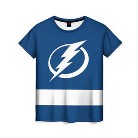 Женская футболка 3D с принтом Tampa Bay Lightning , 100% полиэфир ( синтетическое хлопкоподобное полотно) | прямой крой, круглый вырез горловины, длина до линии бедер | hockey | nhl | tampa bay lightning | нхл | хоккей