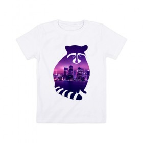Детская футболка хлопок с принтом енот город , 100% хлопок | круглый вырез горловины, полуприлегающий силуэт, длина до линии бедер | 