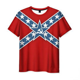 Мужская футболка 3D с принтом Флаг советской конфедерации , 100% полиэфир | прямой крой, круглый вырез горловины, длина до линии бедер | rebel | молот | революция | серп | ссср
