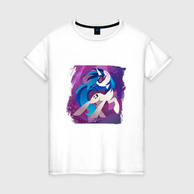 Женская футболка хлопок с принтом My littlle pony Vinyl Scratch , 100% хлопок | прямой крой, круглый вырез горловины, длина до линии бедер, слегка спущенное плечо | 