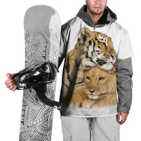 Накидка на куртку 3D с принтом Тигр и львица , 100% полиэстер |  | Тематика изображения на принте: дикие | милые | природа | тигр | яркие