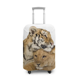 Чехол для чемодана 3D с принтом Тигр и львица , 86% полиэфир, 14% спандекс | двустороннее нанесение принта, прорези для ручек и колес | дикие | милые | природа | тигр | яркие