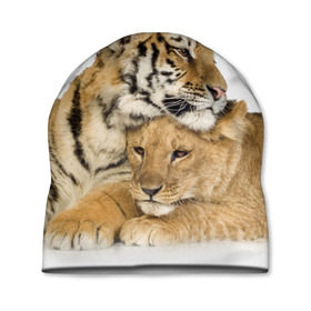 Шапка 3D с принтом Тигр и львица , 100% полиэстер | универсальный размер, печать по всей поверхности изделия | дикие | милые | природа | тигр | яркие