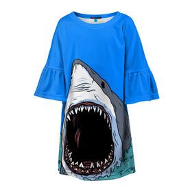 Детское платье 3D с принтом shark , 100% полиэстер | прямой силуэт, чуть расширенный к низу. Круглая горловина, на рукавах — воланы | Тематика изображения на принте: fish | ocean | shark | water | акула | море | океан | рыба