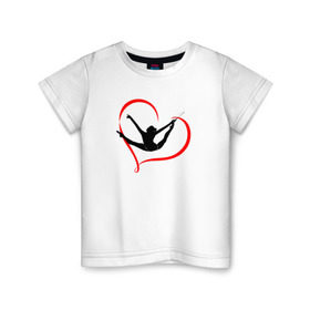 Детская футболка хлопок с принтом Гимнастка с лентой , 100% хлопок | круглый вырез горловины, полуприлегающий силуэт, длина до линии бедер | булавы | гимнастика | гимнастка | лента | мяч | обруч | художественная гимнастика
