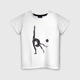 Детская футболка хлопок с принтом Гимнастка с мячом , 100% хлопок | круглый вырез горловины, полуприлегающий силуэт, длина до линии бедер | булавы | гимнастика | гимнастка | лента | мяч | обруч | художественная гимнастика