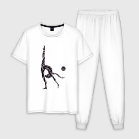 Мужская пижама хлопок с принтом Гимнастка с мячом , 100% хлопок | брюки и футболка прямого кроя, без карманов, на брюках мягкая резинка на поясе и по низу штанин
 | булавы | гимнастика | гимнастка | лента | мяч | обруч | художественная гимнастика