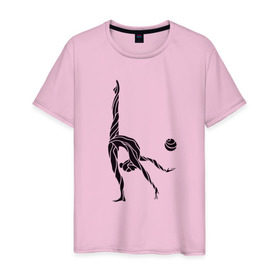 Мужская футболка хлопок с принтом Гимнастка с мячом , 100% хлопок | прямой крой, круглый вырез горловины, длина до линии бедер, слегка спущенное плечо. | булавы | гимнастика | гимнастка | лента | мяч | обруч | художественная гимнастика