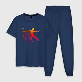 Мужская пижама хлопок с принтом Гимнастка с лентой 2 , 100% хлопок | брюки и футболка прямого кроя, без карманов, на брюках мягкая резинка на поясе и по низу штанин
 | булавы | гимнастика | гимнастка | лента | мяч | обруч | художественная гимнастика