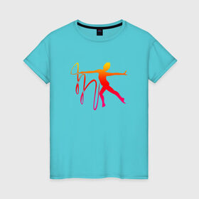 Женская футболка хлопок с принтом Гимнастка с лентой 2 , 100% хлопок | прямой крой, круглый вырез горловины, длина до линии бедер, слегка спущенное плечо | булавы | гимнастика | гимнастка | лента | мяч | обруч | художественная гимнастика