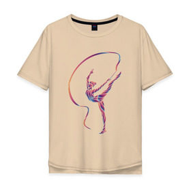 Мужская футболка хлопок Oversize с принтом Гимнастка с лентой 3 , 100% хлопок | свободный крой, круглый ворот, “спинка” длиннее передней части | булавы | гимнастика | гимнастка | лента | мяч | обруч | художественная гимнастика