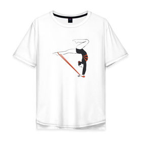 Мужская футболка хлопок Oversize с принтом Гимнастка со скакалкой , 100% хлопок | свободный крой, круглый ворот, “спинка” длиннее передней части | булавы | гимнастика | гимнастка | лента | мяч | обруч | художественная гимнастика