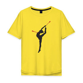Мужская футболка хлопок Oversize с принтом Гимнастка с булавами , 100% хлопок | свободный крой, круглый ворот, “спинка” длиннее передней части | булавы | гимнастика | гимнастка | лента | мяч | обруч | художественная гимнастика