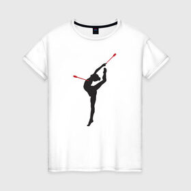 Женская футболка хлопок с принтом Гимнастка с булавами , 100% хлопок | прямой крой, круглый вырез горловины, длина до линии бедер, слегка спущенное плечо | булавы | гимнастика | гимнастка | лента | мяч | обруч | художественная гимнастика
