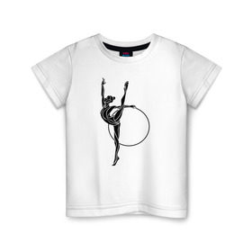Детская футболка хлопок с принтом Гимнастка с обручем , 100% хлопок | круглый вырез горловины, полуприлегающий силуэт, длина до линии бедер | булавы | гимнастика | гимнастка | лента | мяч | обруч | художественная гимнастика