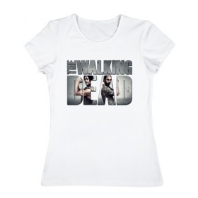 Женская футболка хлопок с принтом Дерил и Рик , 100% хлопок | прямой крой, круглый вырез горловины, длина до линии бедер, слегка спущенное плечо | the walking dead