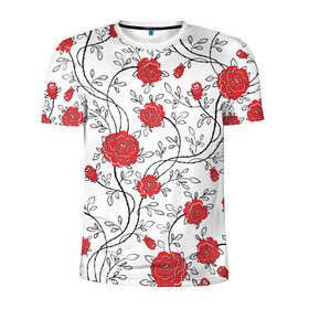 Мужская футболка 3D спортивная с принтом Всё в розочках , 100% полиэстер с улучшенными характеристиками | приталенный силуэт, круглая горловина, широкие плечи, сужается к линии бедра | розы | цветы | шипы