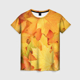 Женская футболка 3D с принтом Листья , 100% полиэфир ( синтетическое хлопкоподобное полотно) | прямой крой, круглый вырез горловины, длина до линии бедер | листья | осень