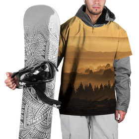 Накидка на куртку 3D с принтом Родные просторы , 100% полиэстер |  | восход | горы | даль | закат | лес | небо | облака | природа | солнце