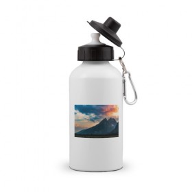 Бутылка спортивная с принтом Закат в природе , металл | емкость — 500 мл, в комплекте две пластиковые крышки и карабин для крепления | 3д | гора | закат | национальный парк | природа