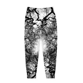 Мужские брюки 3D с принтом Кудрявые деревья , 100% полиэстер | манжеты по низу, эластичный пояс регулируется шнурком, по бокам два кармана без застежек, внутренняя часть кармана из мелкой сетки | black   white | bright | forest | photo | sun | tree | trees | деревья | кудрявые | лес | солнце | фото | черно   белое | яркое