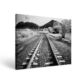 Холст прямоугольный с принтом Железная дорога , 100% ПВХ |  | black   white | landscape | mountains | photo | rail | rails | road | sky | sleepers | trees | горы | деревья | дорога | железная | небо | пейзаж | рельсы | фото | черно   белое | шпалы